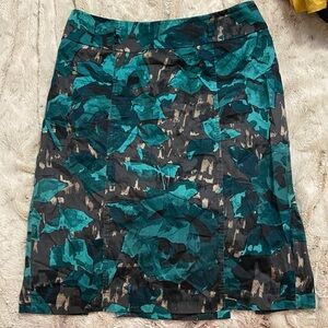 New York & Company Teal and Black Floral Pencil Skirt